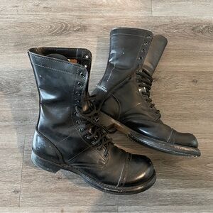 Black leather combat boots